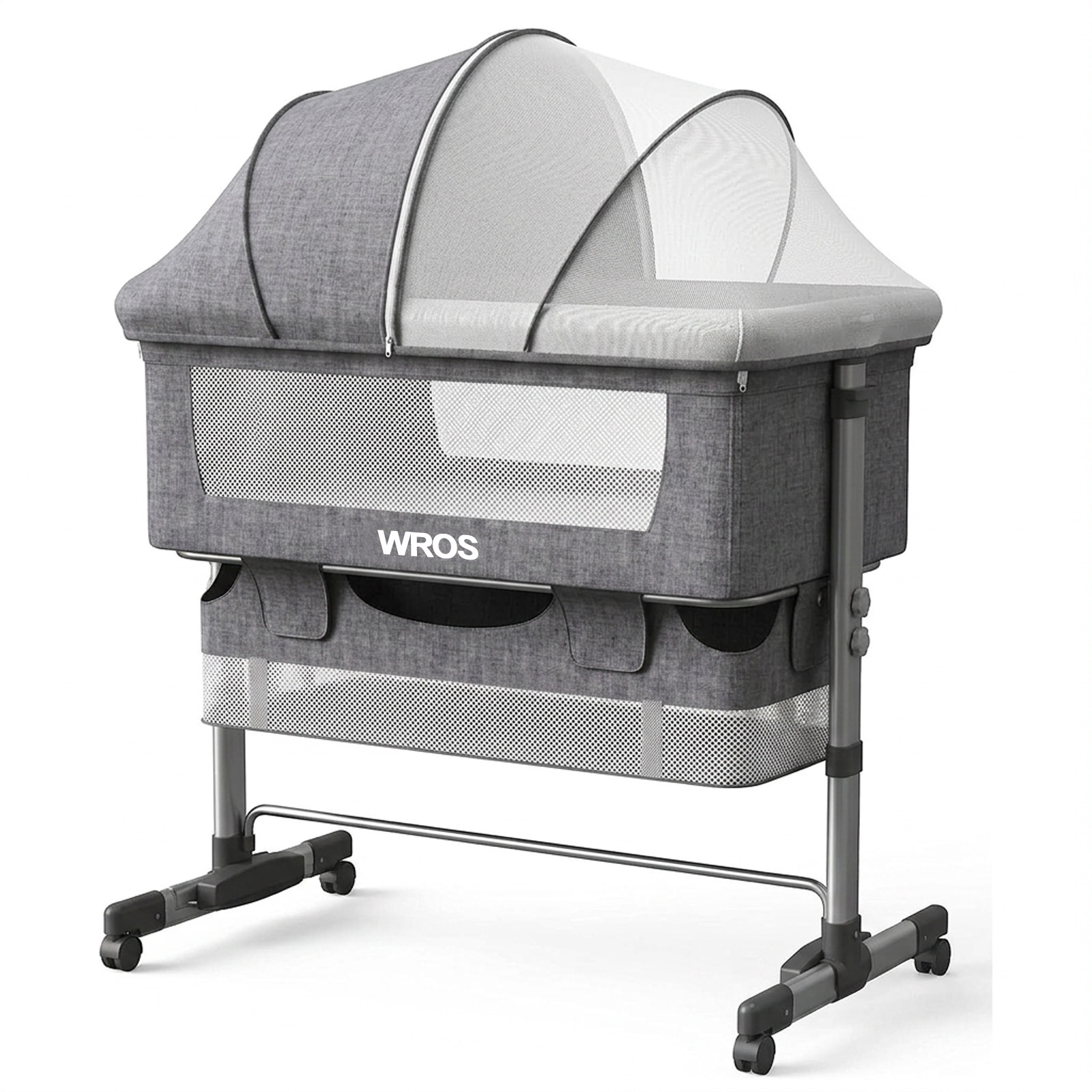 WROS 3-in-1 Baby Bassinet Bedside Sleeper with Adjustable Height, Mosquito Net and Lockable Wheels