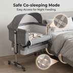 WROS 3-in-1 Baby Bassinet Bedside Sleeper with Adjustable Height, Mosquito Net and Lockable Wheels